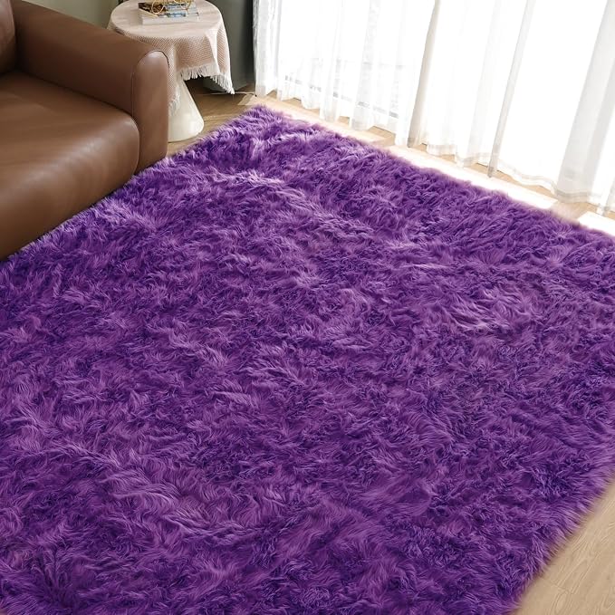 Goolela Purple Area Rug 9x12 Fluffy Fuzzy Furry Carpet by Goolela