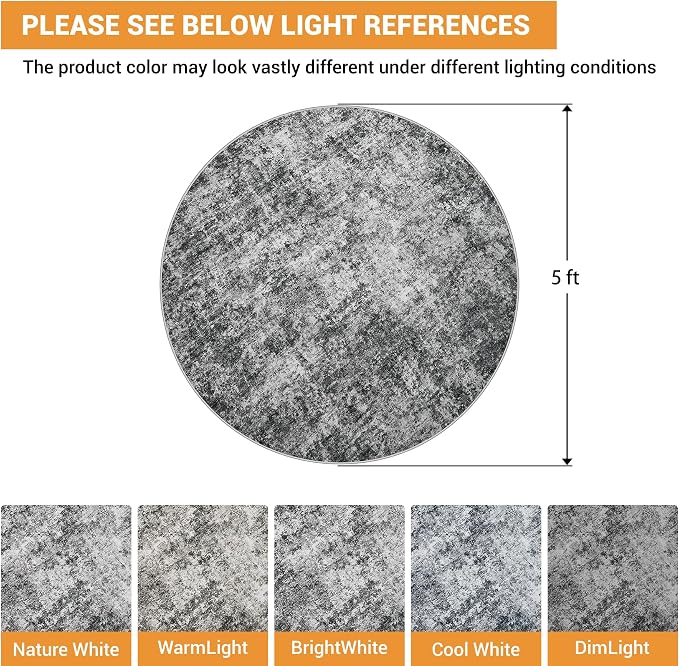 Round Rug 5ft Circle Rug Washable: Carpet Small Circular Area Rug - Image 2