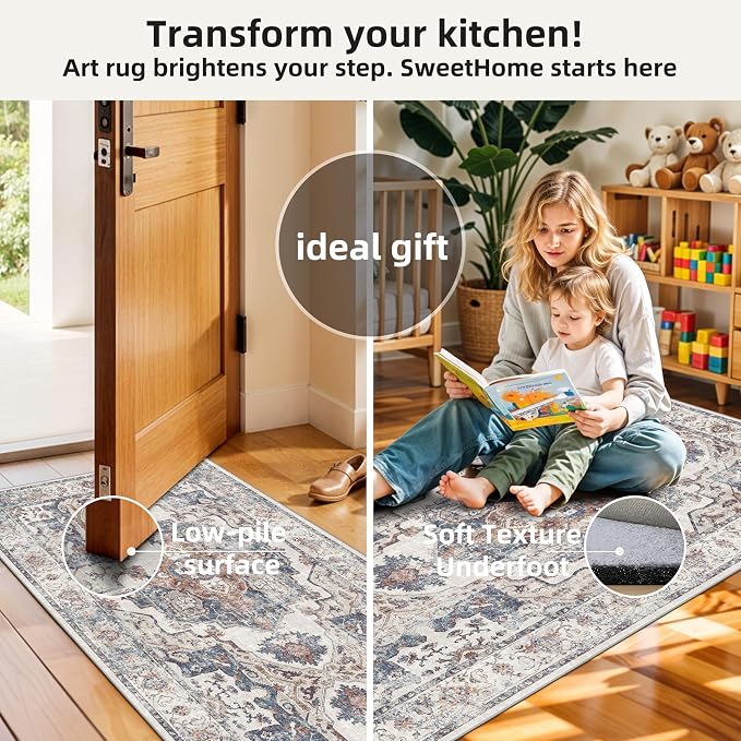 Washable Kitchen Rug Set of 3: Boho Non-slip Soft Stove Sink Mat Light Weight - Image 3