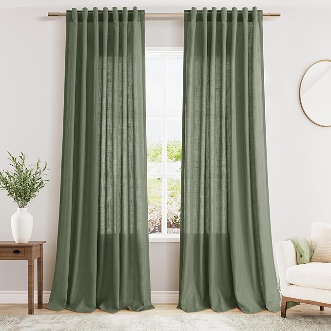 Nanspring Extended Curtain Olive Green Linen Sheer Curtains by Nanspring