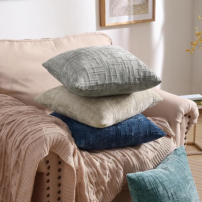 decorUhome Neutral Grey Chenille Throw Pillow Covers 20x20 Set of 2 Textured - Image 6