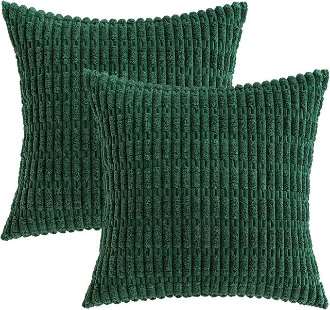 MIULEE Pack of 2 Dark Green Corduroy Decorative Pillow Covers 20x20 Inch Soft - Image 6