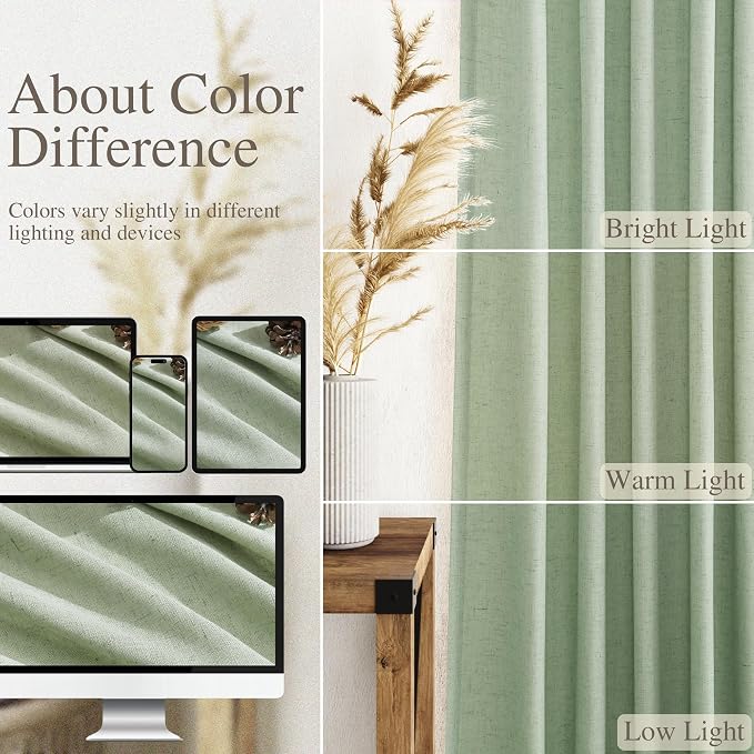 Nanspring Mist Sage Linen Curtains 72 Inch Length - Image 3
