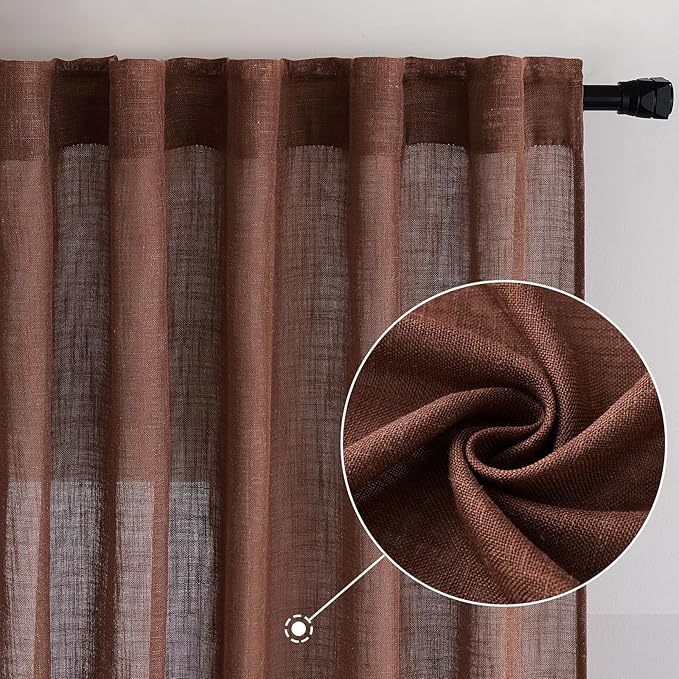 MIULEE Chocolate Brown Linen Curtains 84 Inch Length - Image 2