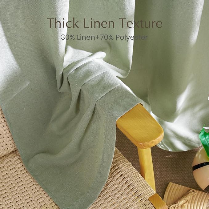 NICETOWN Thick Linen Greyish Green Curtains 84 inches Long - Image 4
