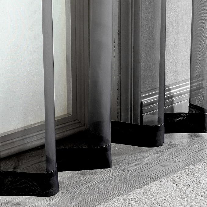 OWENIE Short Black Sheer Curtains 36 Inches 2 Panels Set - Image 4
