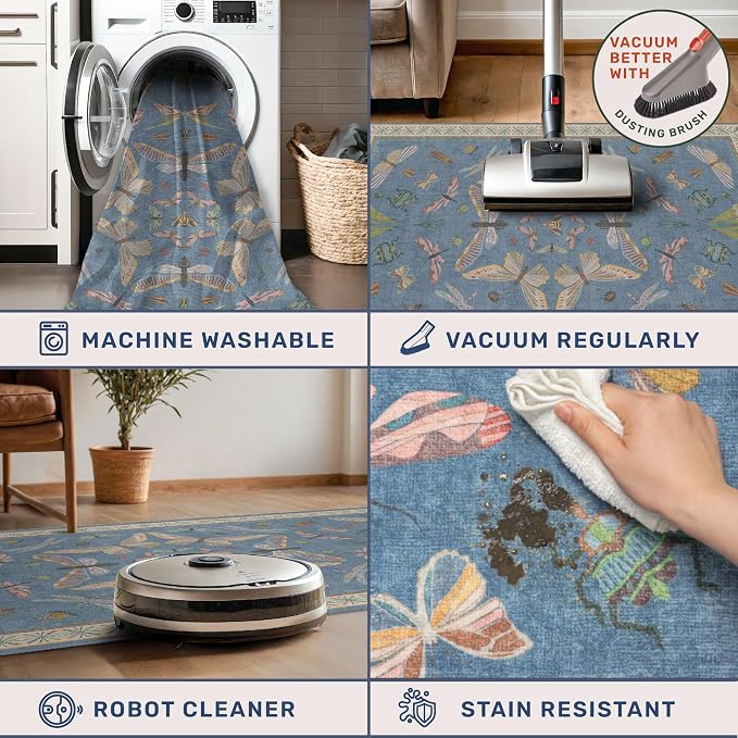 Blue Washable Kids Playroom Rug - Image 4
