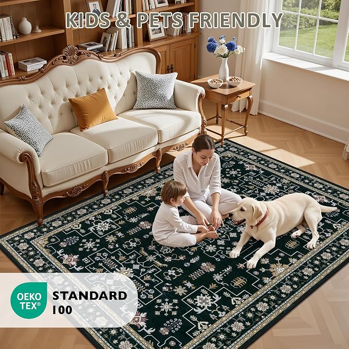 Area Rugs 10x14 Living Room Rug: Washable Rug Soft Vintage Boho Medallion - Image 8