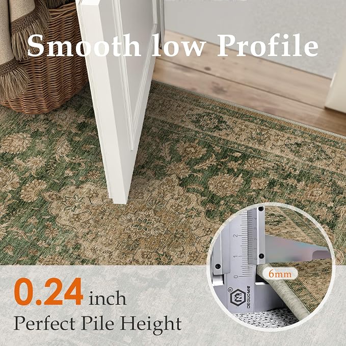 8x10 Green Retro Floral Washable Area Rug - Image 8