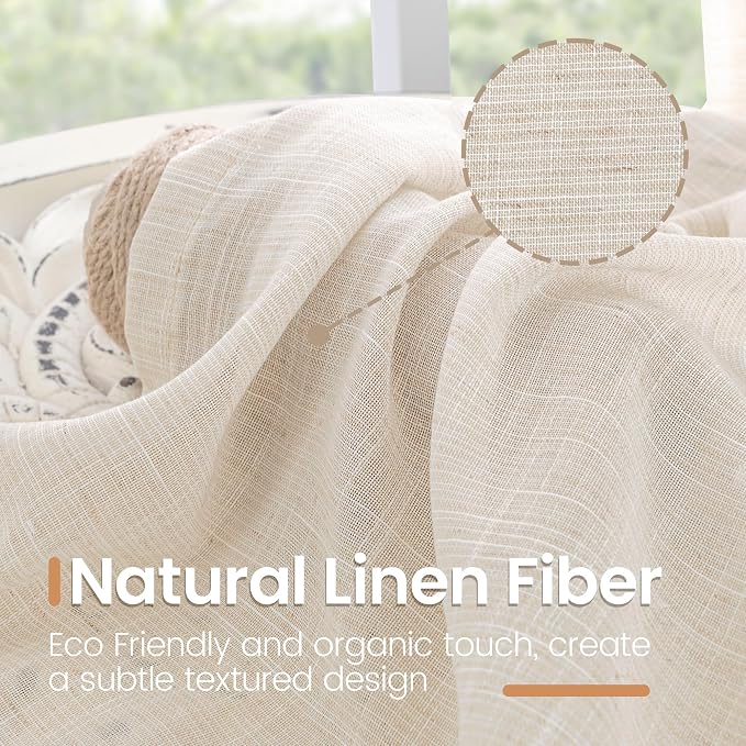 BGment 36 Inch Length Oatmeal Linen Curtains - Image 3