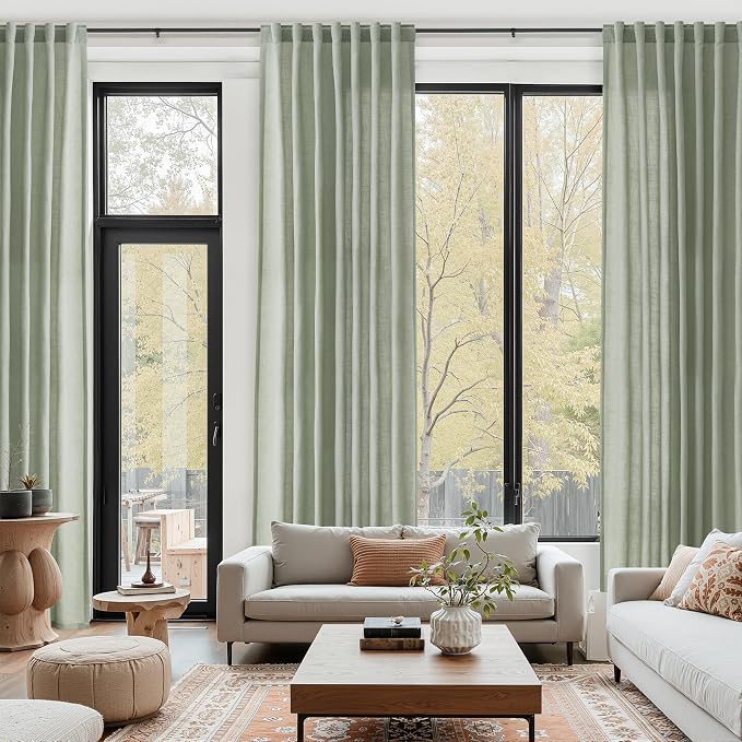 Desert Sage Linen Curtains for Living Room 126 Inches Long Light Filtering Semi by Nanspring