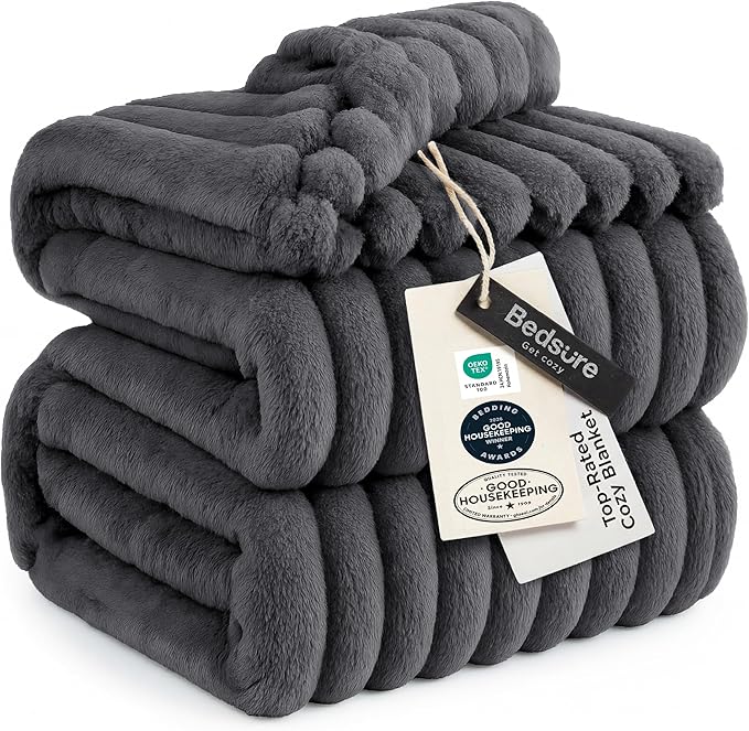 Bedsure GentleSoft Grey Fleece Queen Blanket by BEDSURE