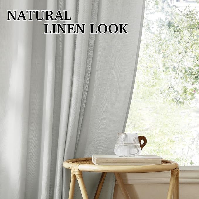 RYB HOME Linen Sheer Curtains for Living Room Bedroom, Back Tab 120 inches - Image 7