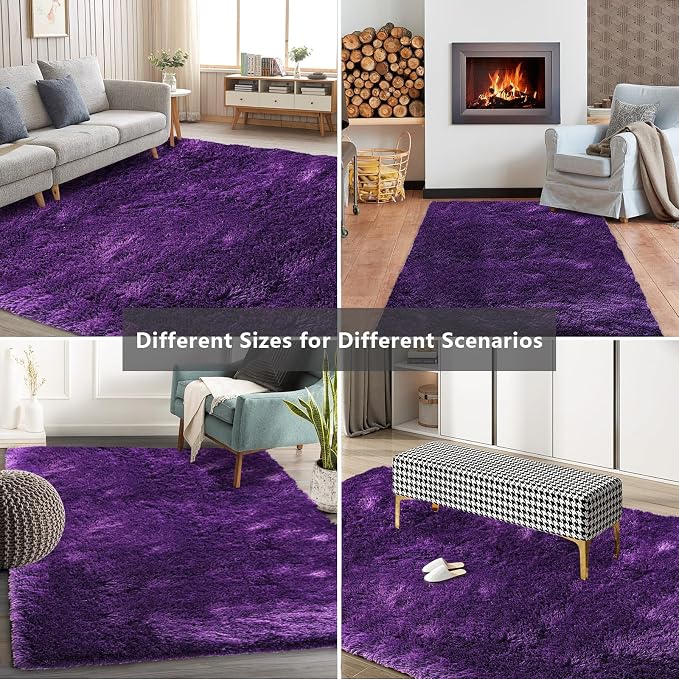 9X12 Large Shag Area Rugs for Living Room Bedroom, Big Soft Purple Fluffy Rug - Image 9