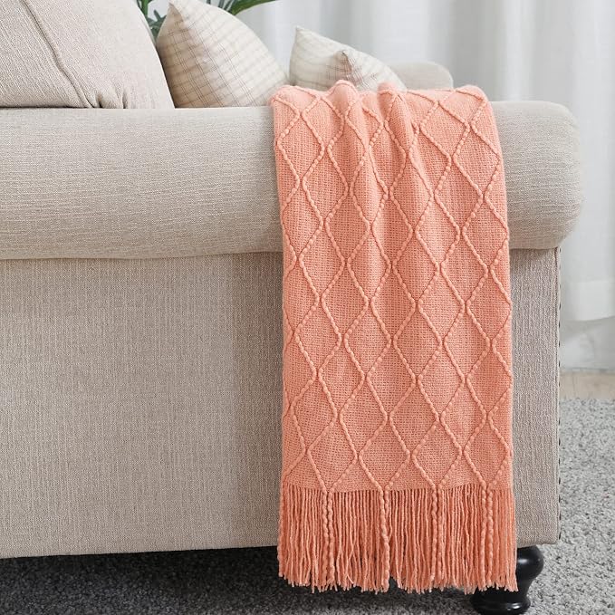 BOURINA Orange Throw Blanket 50x60 Inches Throw Textured Solid Soft Sofa Couch - Image 5