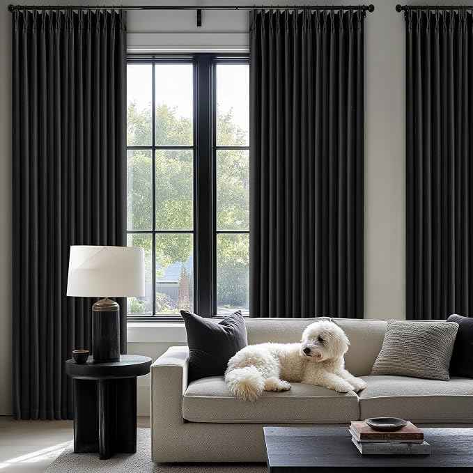 Black 102 Inch Pinch Pleated 100% Blackout Curtains - Image 7