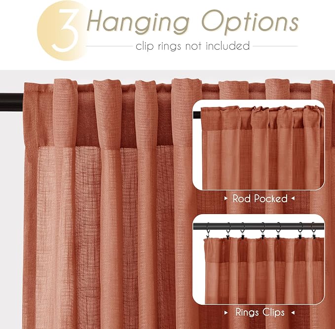100 inch Linen Terracotta Curtains 2 Panels - Image 2