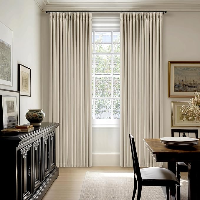 Oatmeal 102 Inch Blackout Linen Pleated Curtains - Image 8