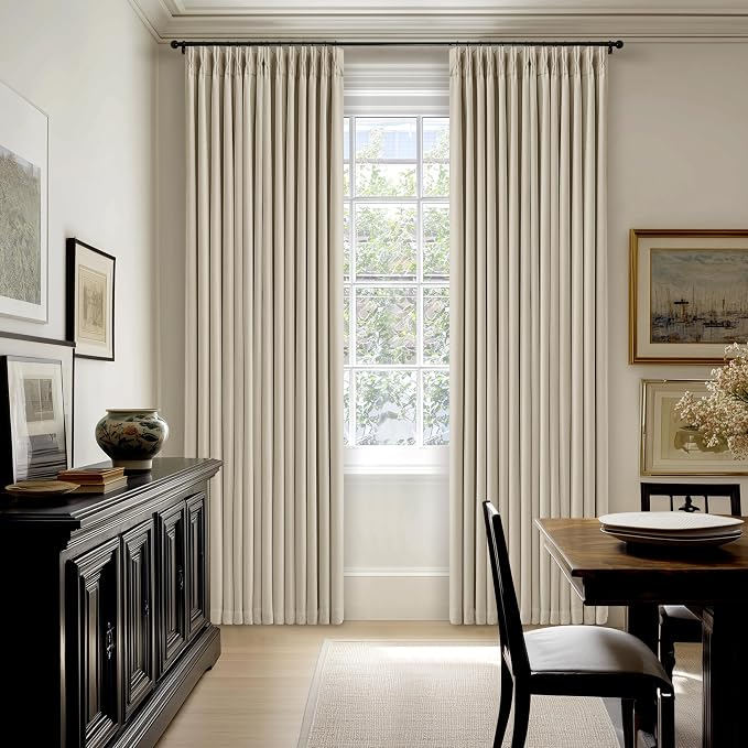 Extra Long Blackout Pleated 126 Inch Curtains Floor Ceiling Oatmeal Beige | - Image 8