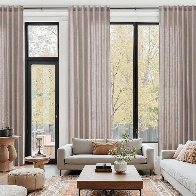 Brownish Grey Linen Curtains for Living Room Extra Long 126 Inches Long Back by Nanspring
