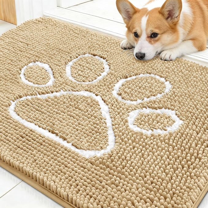 OLANLY Dog Door Mat for Muddy Paws 30x20, Paw Print Design, Absorbs Moisture by OLANLY