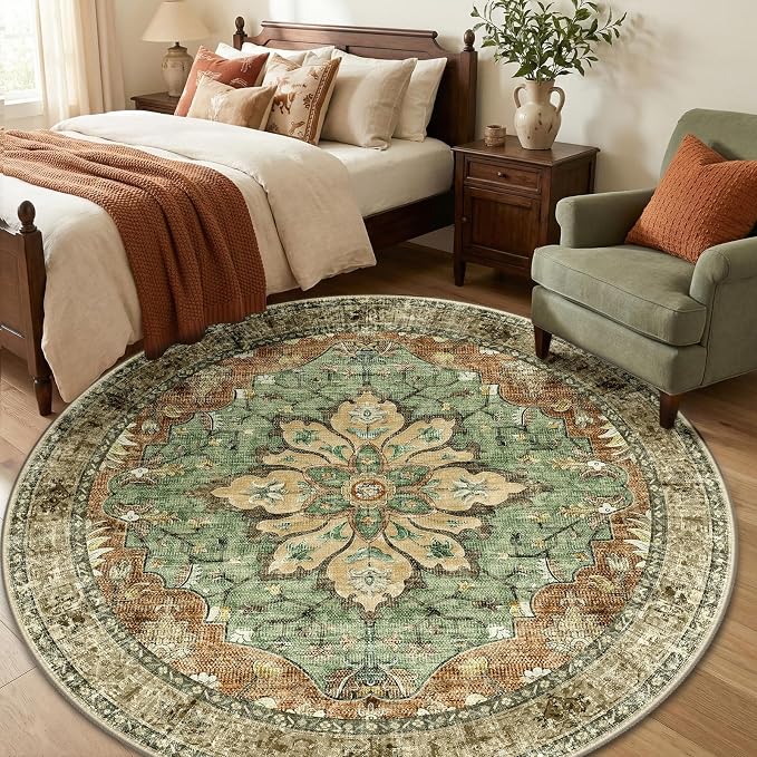 RELEANY Area Rugs 6ft Washable Non-Slip, Floral Vintage Distress Print Pattern - Image 3