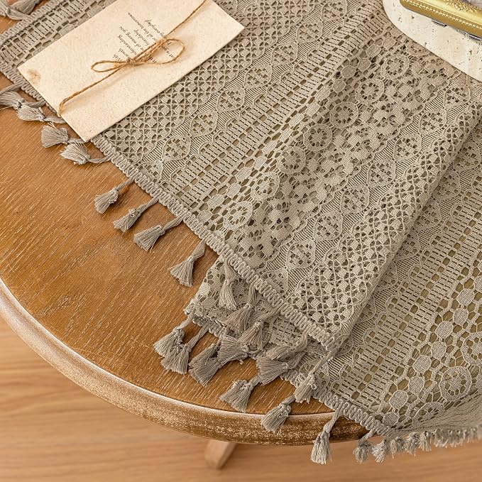 WAZZIO Boho Lace Curtains 63 Inches 2 Panel, Light Filtering Privacy Tassel & - Image 3