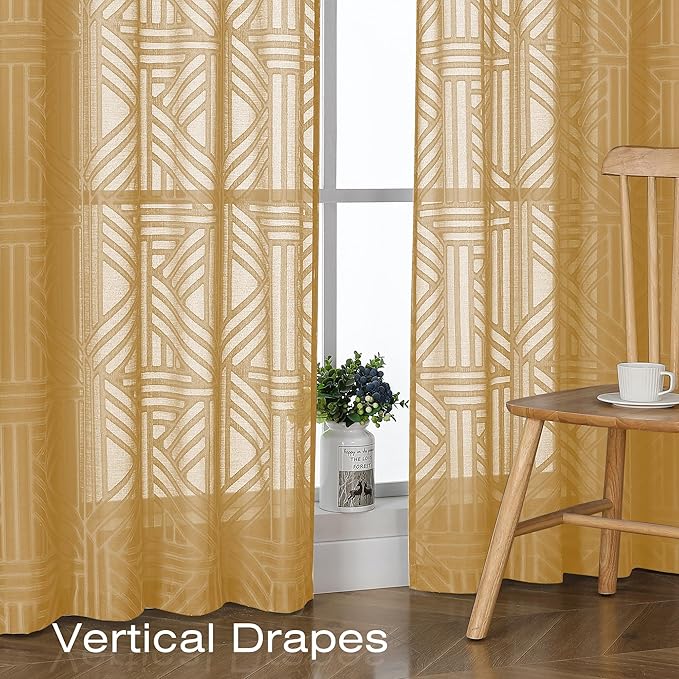 Simplebrand Gold Sheer Curtains 72 Inch Length 2 Panels - Image 5