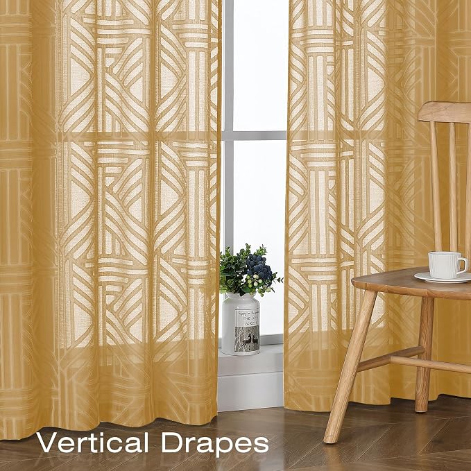 Simplebrand Sheer Gold Kitchen Curtains 24 Inch Length Tier Curtains 2 Panels - Image 6