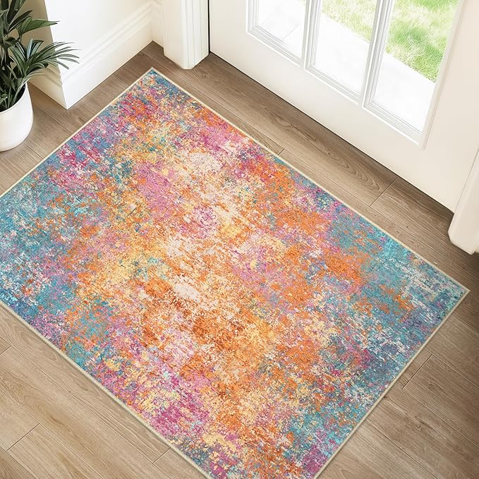 Washable Area Rugs 2'x3' Non-Slip Modern Abstract Soft by RELEANY