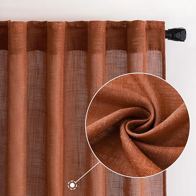 MIULEE Burnt Orange Linen Curtains 96 Inch Long - Image 2