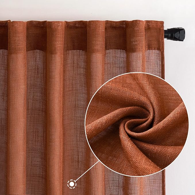 MIULEE Burnt Orange Linen Curtains 108 Inches Long - Image 2