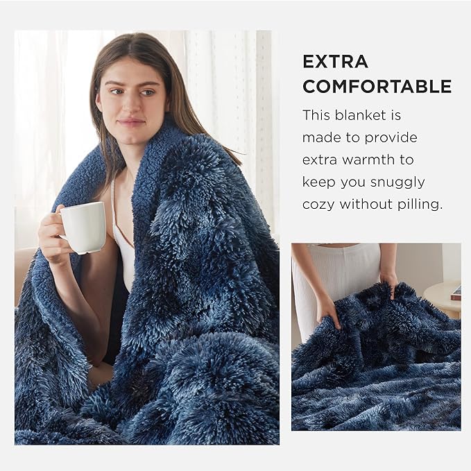 Bedsure GentleSoft Fuzzy Sherpa Faux Fur Twin Blanket Tie Dye Navy Cozy Gifts - Image 3