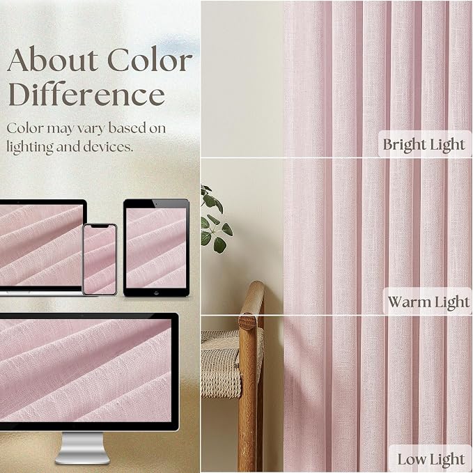 Light Pink Linen Pinch Pleat Curtains 120 Inch Length 2 Panels Set 40x120 | - Image 4