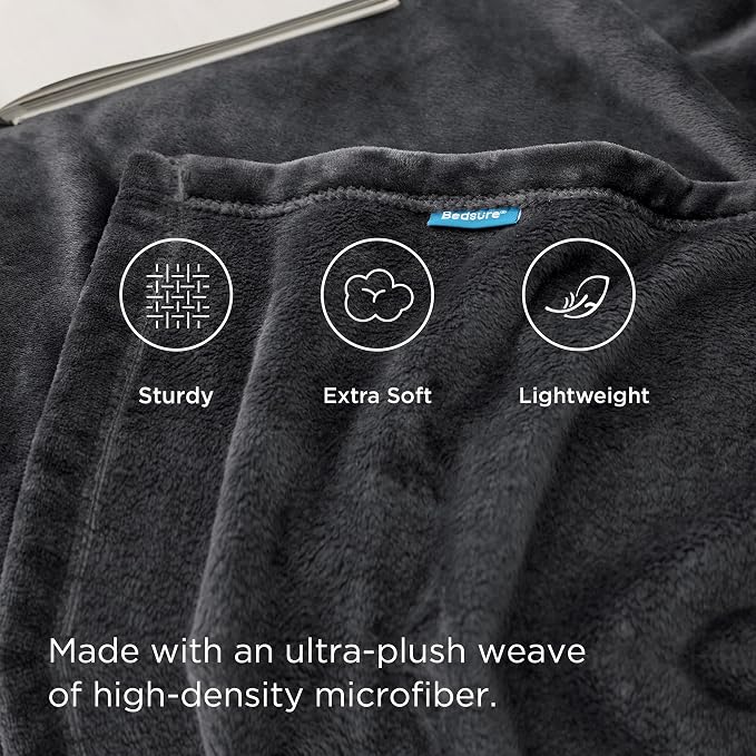 Bedsure GentleSoft Fleece Blankets Queen Size Dark Grey - Image 4