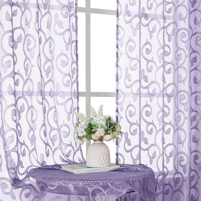 OWENIE Furman Light Purple Sheer Curtains 54 Inch Length 2 Panels Set - Image 6