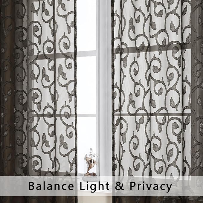 OWENIE Furman Chocolate Sheer Curtains 96 inches Long - Image 3