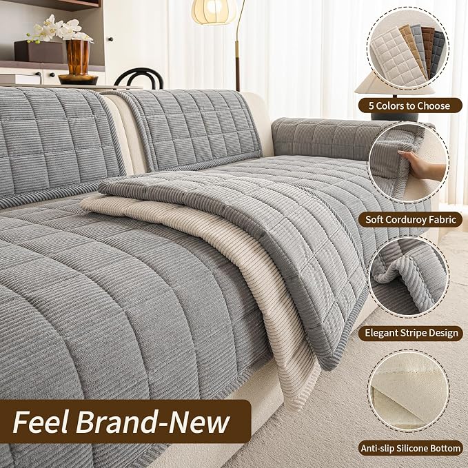 Velvet Couch Covers for Sectional Sofa Washable, Non-Slip L Shaped Sectional - Image 3