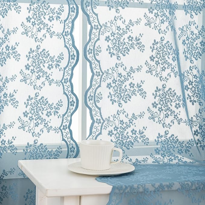 YJ YANJUN Vintage Lace Curtains 63 Inch Length-Victorian Floral Pattern Stone - Image 5