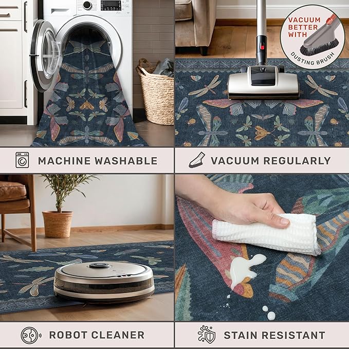 5x7 Navy Blue Boho Rugs for Living Room, Stain Resistant Non Slip Area Rug for - Image 4