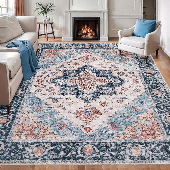 SERISSA Boho 8x10 Area Rugs, Washable Vintage Large Living Room Rug Non-Slip by SERISSAHomeDecorCollection