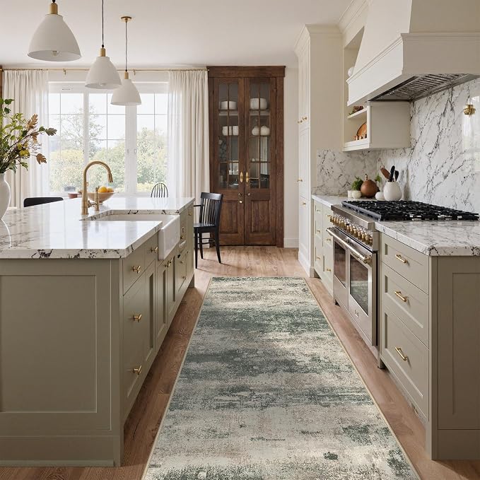 Runner Rug for Hallway Kitchen, Soft Modern Abstract Throw Rugs, Low Pile Floor - Image 3