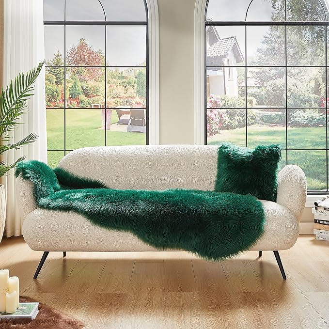 AMTOVO Faux Sheepskin Rug, Dark Green Ultra Soft Fluffy Shag Area Rug, 2 x 6 ft - Image 5