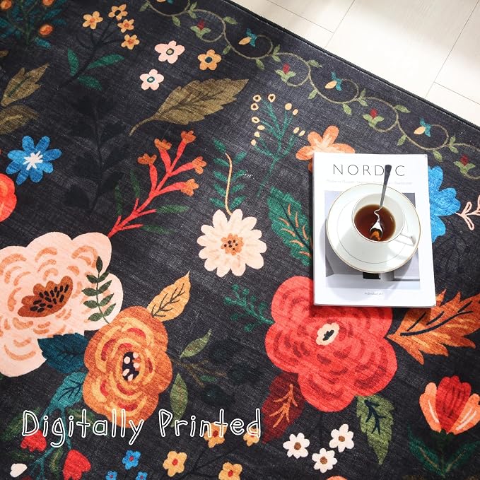 Rugcomf Bedroom Rug 3x5 Rug Washable Area Rug Non Slip Low Pile Boho Floral - Image 9