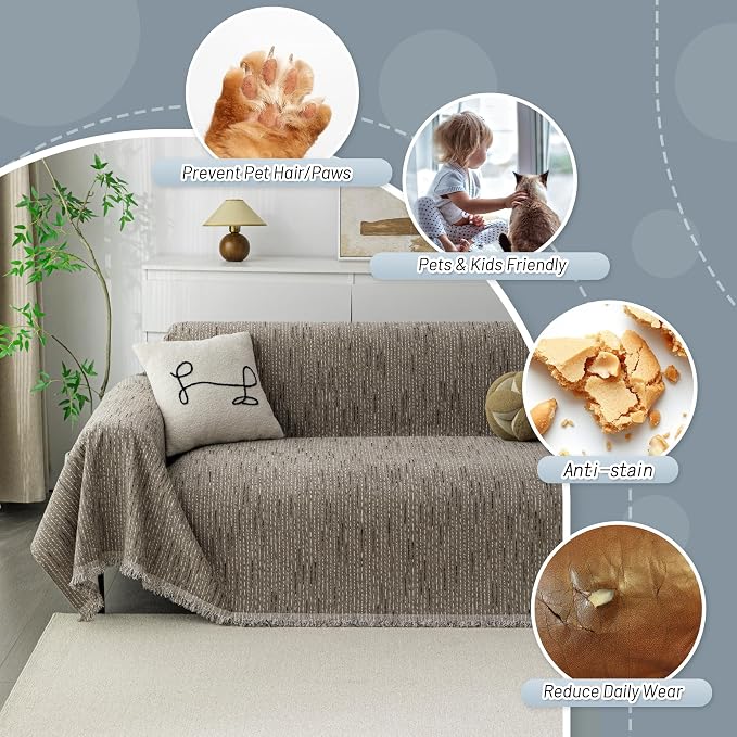 MYSKY HOME Boho Couch Cover Sand Sofa Covers Washable, Farmhouse Sofa Slipcover - Image 3