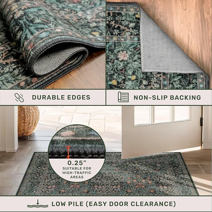 Washable Dark Green 10x12 Rug for Living Room - Image 6