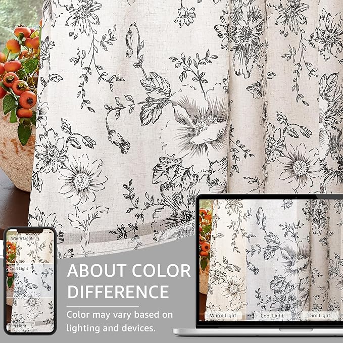jinchan Linen Blend Curtain Floral Curtains - Image 4