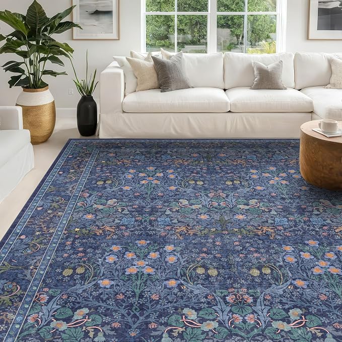Washable Dark Blue Rug for Living Room - Image 6