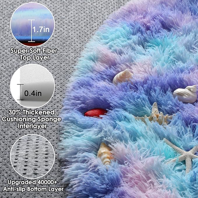 ONASAR Rainbow Round Area Rugs 5ft, Soft Bedroom Circle Rug Mats - Image 2