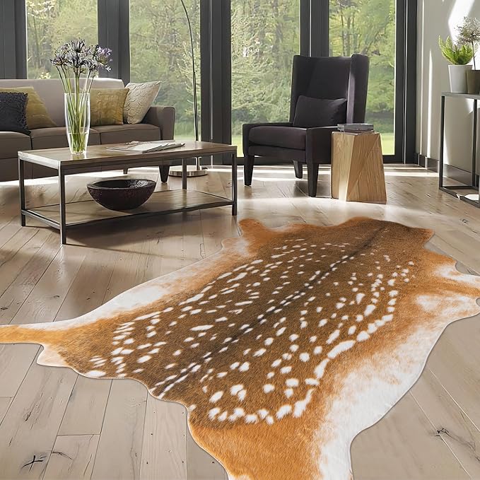 Deer Rug Antelope Print Rug, 6.2x8.2 Feet Faux Deer Hide Fawn Animal Print Skin by WARMHAVEN